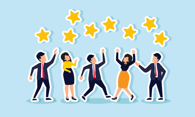 Businesspeople gathering to compete for a collection of stars, illustration of competition in vying for company business ratings