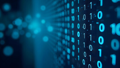 blue digital binary data on computer screen, technology concept