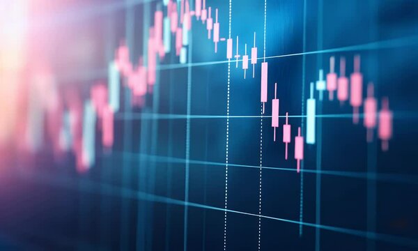 
A stock market graph with rising candlestick charts, representing an uptrending financial dashboard background. The chart is on the right side of the frame and shows upward arrows indicating growth 