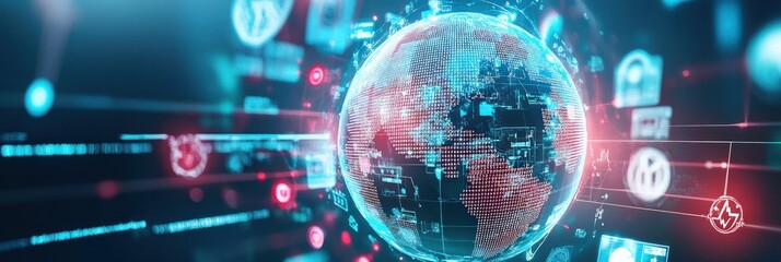 Global healthcare business and medical network concept, with digital icons representing the growth of medical systems worldwide