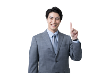 ポイントポーズをする若いビジネスマン　背景透明