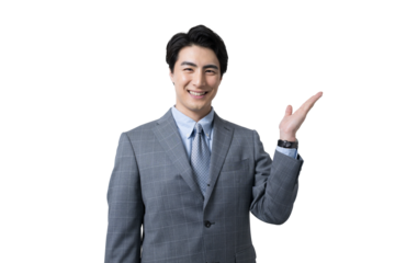 オススメポーズをする若いビジネスマン　背景透明
