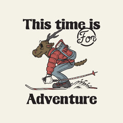 retro cartoon emblem of skiing deer