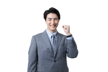 ガッツポーズをする若いビジネスマン　合成などに使いやすい背景透明png