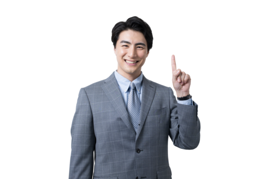 ポイントポーズをする若いビジネスマン　背景透明