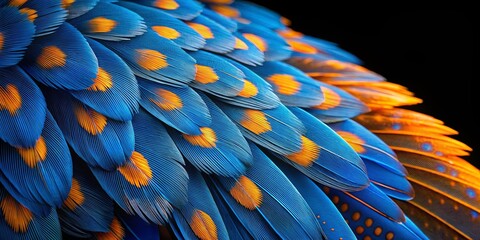 Obraz premium A symphony of blue and orange, a captivating display of nature's artistry in the delicate, intricate patterns of bird feathers.