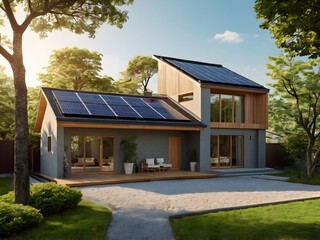 Naklejka premium solar panels on the japanese haouse roof top