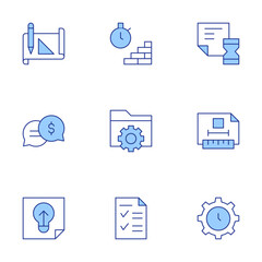 Project icons set. Line Duotone style, editable stroke. technical drawing, time, time management, brief, deadline, folder, communications, drawing, idea