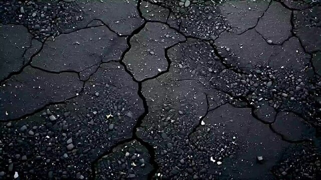 a black asphalt road with cracks