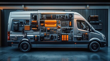 Fototapeta premium A van equipped with various tools and accessories for work.