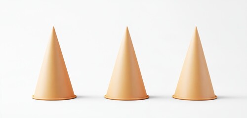 Realistic 3D blank cone head caps isolated on white for festive use.