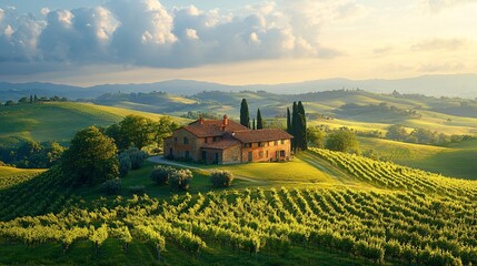 Tranquil Winery Surrounded by Rolling Green Hills