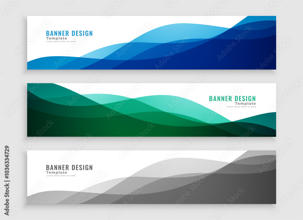 Poster fluid style horizontal website backdrop banner template in set