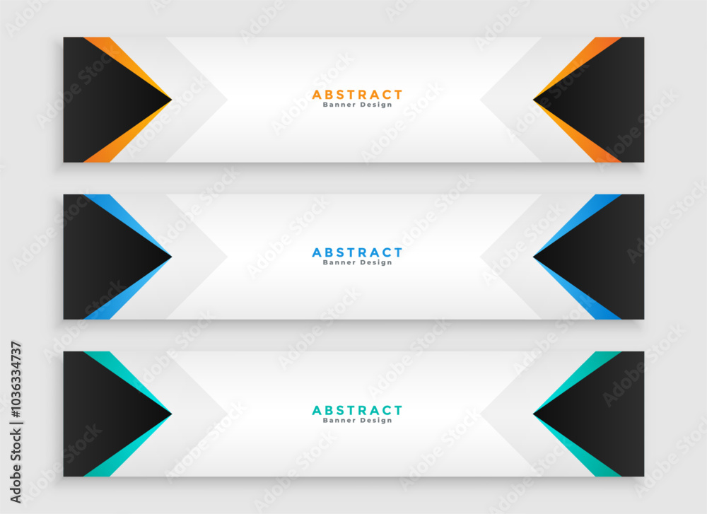Sticker set of three web business header layout in geometric style