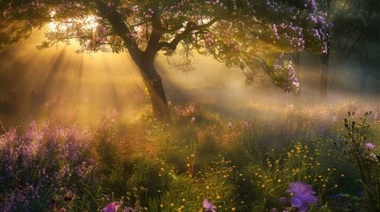 Golden Hour in a Blooming Meadow