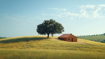 Fototapeta premium Tranquil Minimalist Landscape with Grassy Field