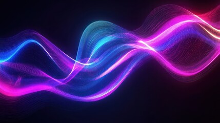 3D Wave Neon LED lights glowing flow technology background, AI generated image