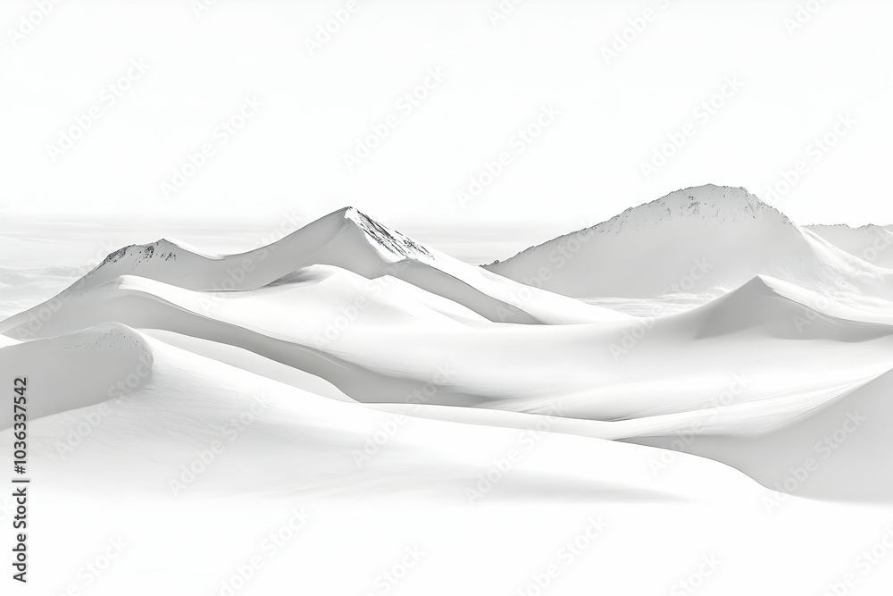 Canvas Prints A minimalist, black and white landscape photograph of a snow-covered mountain range. The peaks are sharp and the slopes are smooth, creating a sense of serenity and tranquility.