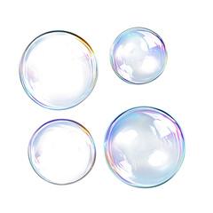 Soap Bubbles with Iridescent Colors on white and transparent background. PNG