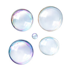 Soap Bubbles with Iridescent Colors on white and transparent background. PNG