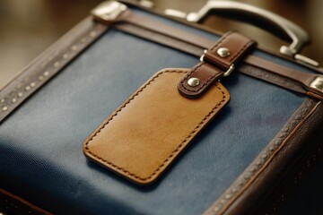 Vintage Leather Luggage Tag with Stitching Detail
