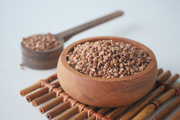 Wooden Bowl Filled with Nutritious Buckwheat Groats