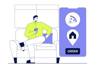 Male order food delivery. Delivery illustration. Flat vector illustration