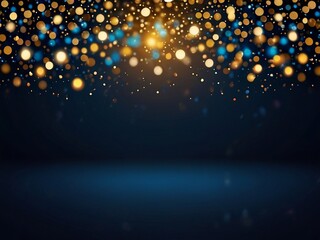 Colorful bokeh blur lights on a dark blue background with copy space, perfect for banners, holiday themes, and creative designs.