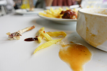 Spilled sauce and a messy table at the restaurant highlighted its cleanliness problems