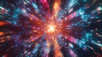 Naklejka premium Abstract Cosmic Explosion with Glowing Streaks