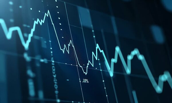 Digital background featuring a stock market graph with blue and green lines on a dark backdrop, representing financial growth or business data.
