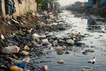 Obraz premium Water pollution in the river environment 