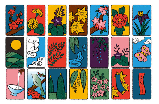 Japanese pattern material, hanafuda style card set