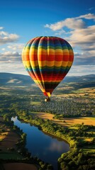 Fototapeta premium Hot air balloon over river