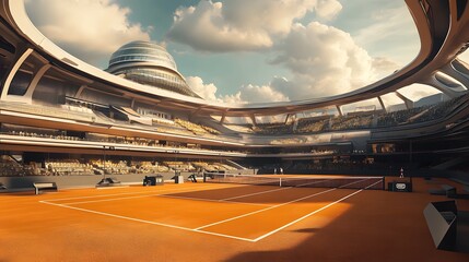 Fototapeta premium View of the tennis court stadium, which is magnificent and modern
