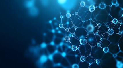 Abstract futuristic - Molecules technology with polygonal shapes on dark blue background. Illustration design digital technology concept. 