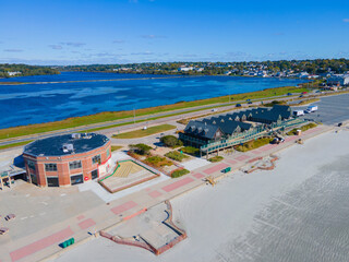 Rhody Surf School aerial view on Easton Beach between city of Newport and Middletown, Rhode Island...