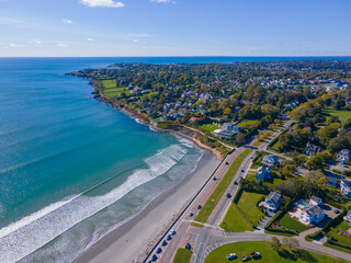 Easton Beach aerial view in fall between city of Newport and Middletown, Rhode Island RI, USA.  © Wangkun Jia