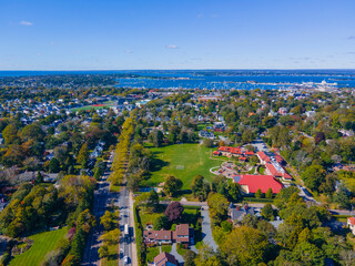 St. Michaels Country Day School aerial view in fall on 180 Rhode Island Avenue in city of Newport,...