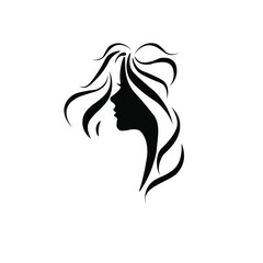 Beautiful woman face silhouette wavy hair in profile. Isolated vector illustration on woman face. on white background.