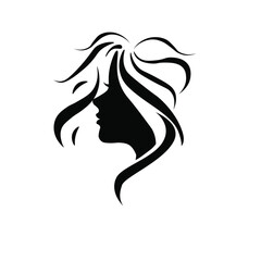 Silhouette of a beautiful woman's face with beautiful hair.on a white background