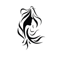 Silhouette of a beautiful woman with long wavy hair