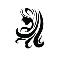 on white background,silhouette of woman,long hair style,vector art illustration,