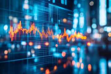 Obraz premium A graph with red and orange lines is displayed on a blue background
