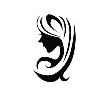 recommend clip art: Woman head silhouette logo, minimalist, vector art illustration, beautiful hair
