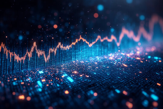 A colorful, abstract image of a graph with orange and blue lines