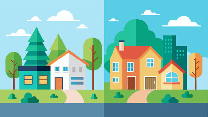 Naklejka premium The before and after photos of the neighborhood displaying the incredible difference made by the dedicated residents.. Vector illustration
