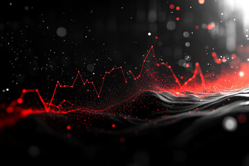 A black and red background with red lines and dots