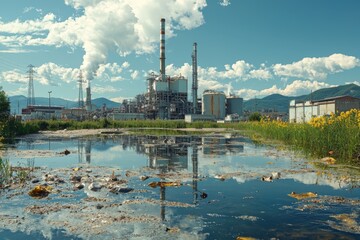 Obraz premium Water pollution in the river environment 