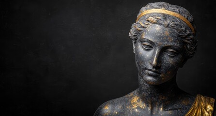 ancient greek statue with gold accents
